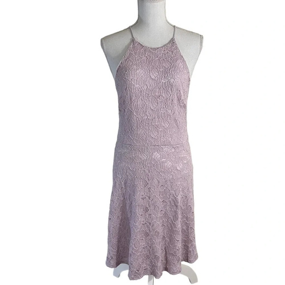 Aqua NEW Halter Top Dress Size Large Light Purple Lavender Lace Overlay Floral - Picture 1 of 10